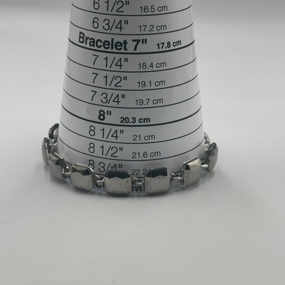 Lot of 2 Bracelets Silver Tone Faceted Rhinestone Link Adjustable Chain Clasp - Picture 9 of 10